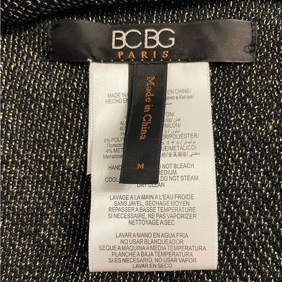 BCBG Paris Metallic Gold Black Open Front Cardigan Women’s M Stretch Belted - Picture 6 of 9